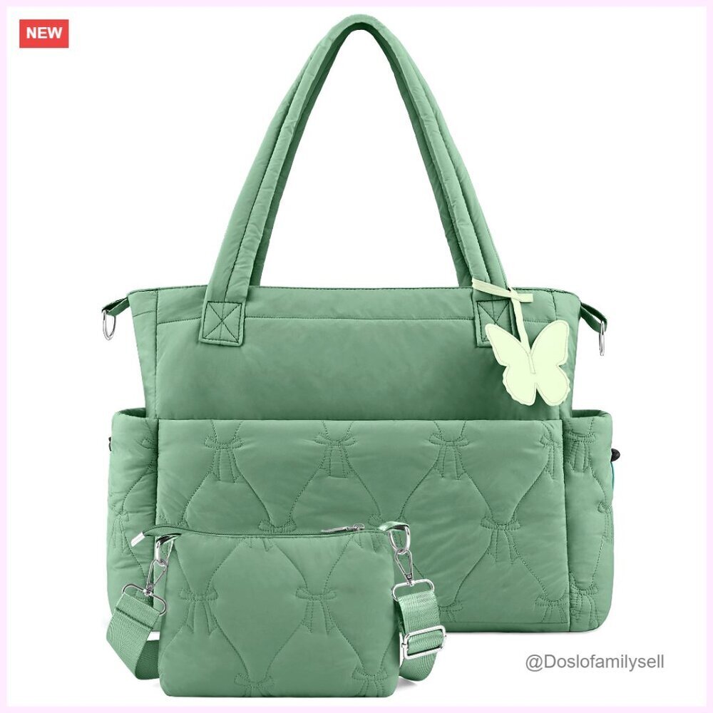 Lightweight Quilted Puffer Tote Bag with Detachable Crossbody Pouch